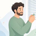 ブラインドのスラットをクリップで固定する様子をイメージしたイラスト