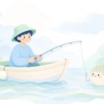 船でフグのカットウ釣りをする様子をイメージしたイラスト