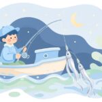 船でテンヤを使ってタチウオを釣る様子をイメージしたイラスト