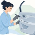 クリップリムーバーで車の内張りクリップを外す様子をイメージしたイラスト
