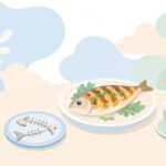料理の骨をボーンディッシュに置く食卓をイメージしたイラスト