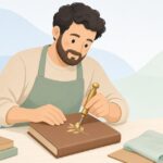 製本で箔押しをする様子をイメージしたイラスト