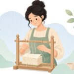 製本用かがり台で本をかがる様子をイメージしたイラスト