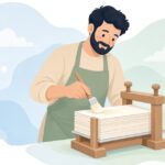 製本で背固め糊を塗る様子をイメージしたイラスト