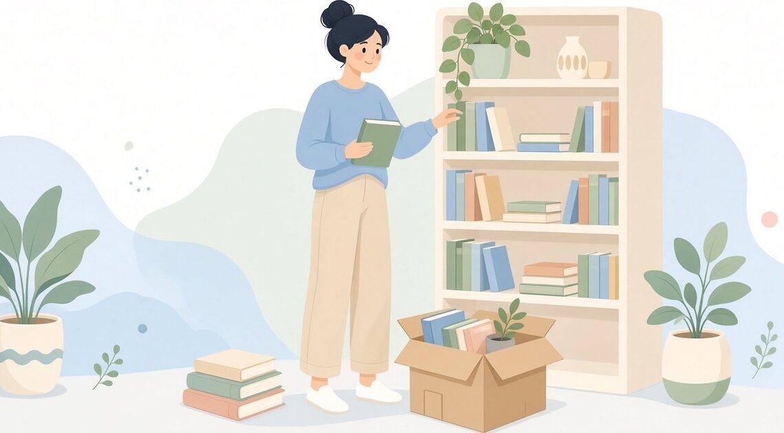 本棚は残す本と手放す本を分けてから箱に入れる