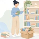 本の仕分けと箱詰めをイメージしたイラスト