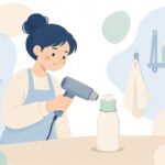 ボトルの口にシュリンクキャップを付ける様子をイメージしたイラスト