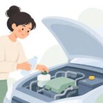 ブレーキフルードをボトルで補充する様子をイメージしたイラスト