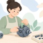 刈払機のクラッチスプリングを交換する様子をイメージしたイラスト