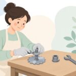 刈払機に刃を取り付ける様子をイメージしたイラスト