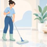 ロビーの床にワックスを塗る様子をイメージしたイラスト