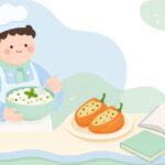 本を見ながらブルガリア料理を作る様子をイメージしたイラスト