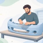 バンパーの割れをステンレスメッシュで補修する様子をイメージしたイラスト