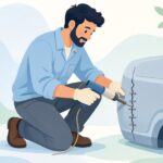 バンパーの割れを溶着ステープルで補修する様子をイメージしたイラスト