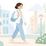 ビジネスリュックで営業先を回る様子をイメージしたイラスト