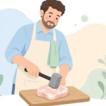 精肉の仕込みでミートテンダライザーを使う様子をイメージしたイラスト