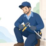 圧縮工具で同軸ケーブルにコネクタを取り付ける様子をイメージしたイラスト