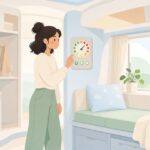 キャンピングカーの清水タンク残量計を確認する様子をイメージしたイラスト