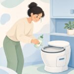 キャンピングカーのトイレシールに保護剤を塗る様子をイメージしたイラスト