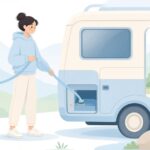 キャンピングカーにホースで給水する様子をイメージしたイラスト