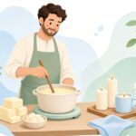 キャンドル作りでマイクロクリスタリンワックスを溶かす様子をイメージしたイラスト