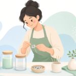 キャンドルの芯に座金を取り付ける様子をイメージしたイラスト