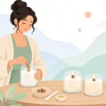 キャンドルに木芯をセットする様子をイメージしたイラスト