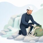 キャニオニング用ロープバッグからロープを取り出す様子をイメージしたイラスト