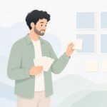 キャプションと作品カードの照合をイメージしたイラスト