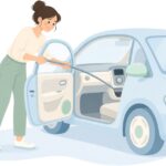 車内の配線をケーブルロッドで通す様子をイメージしたイラスト