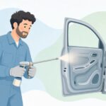 車の内部に防錆キャビティワックスを吹き付ける様子をイメージしたイラスト