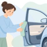 車のドアヒンジにカバーを付ける様子をイメージしたイラスト