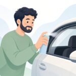 ガラスランチャンネルに潤滑剤を塗る様子をイメージしたイラスト