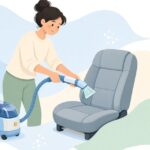 車内シートをリンサーで洗浄する様子をイメージしたイラスト