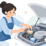 車用電源分配端子台に配線をつなぐ様子をイメージしたイラスト
