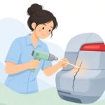 樹脂パネルを溶着ロッドで補修する様子をイメージしたイラスト