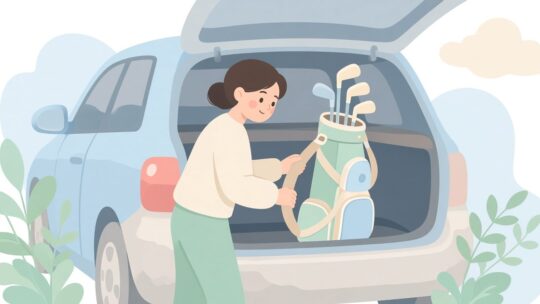 車のトランク用ゴルフバッグ固定ホルダーはBクラス専用、荷室寸法と45インチ超に注意