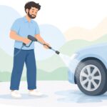 洗車用ショートガンに角度変換アダプターを付ける様子をイメージしたイラスト