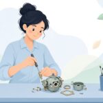 キャブレターのフロートピンを抜く様子をイメージしたイラスト