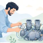 キャブレターの同調をとる様子をイメージしたイラスト