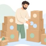 段ボールのラベルと積み順をイメージしたイラスト
