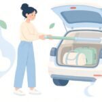 荷室にラゲッジバーを付けて荷崩れを防ぐ様子をイメージしたイラスト