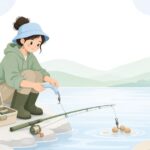 カープ仕掛けにアンチタングルスリーブを付ける様子をイメージしたイラスト