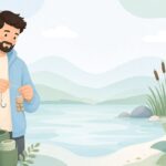 カープ釣りでPVAテープを使う様子をイメージしたイラスト