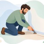 カーペットトリマーで壁際のカーペットを切りそろえる施工の様子をイメージしたイラスト