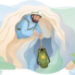 ケイビング用ロープバッグを使う様子をイメージしたイラスト
