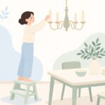シャンデリアのキャンドルスリーブを交換する様子をイメージしたイラスト