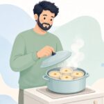 なめらかな茶碗蒸しを作る様子をイメージしたイラスト
