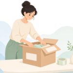 箱のラベルと中身の確認をイメージしたイラスト