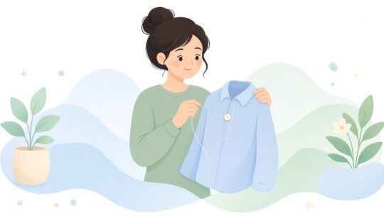 ボタンを印に合わせて縫い、穴の位置を確認する
